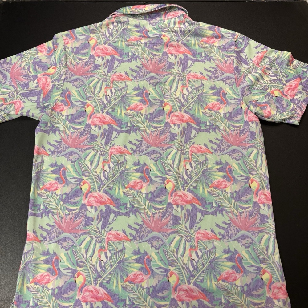 Bad Birdie Performance Polo Shirt Men's XL Flamingo All Over Print Floral Golf - Picture 7 of 11